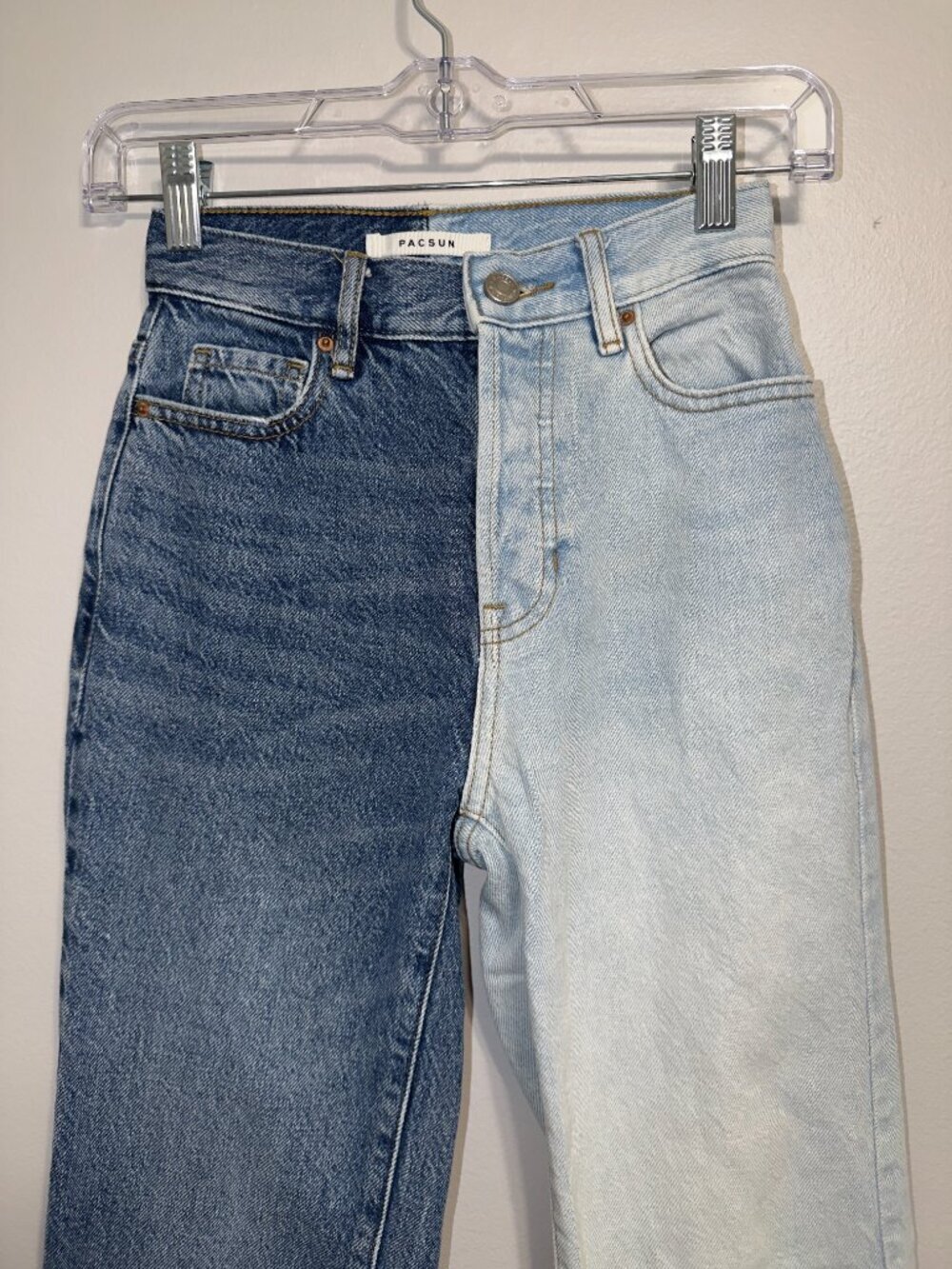 PacSun Two Tone High Rise Straight Leg Jeans Blue Colorblock Women’s Size 22 - Picture 4 of 8